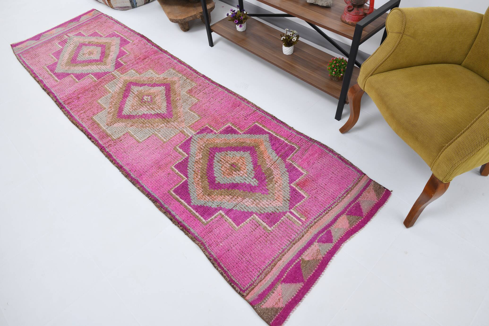 Pink Brown Turkish Runner Rug 86x300Cm SKU 18158