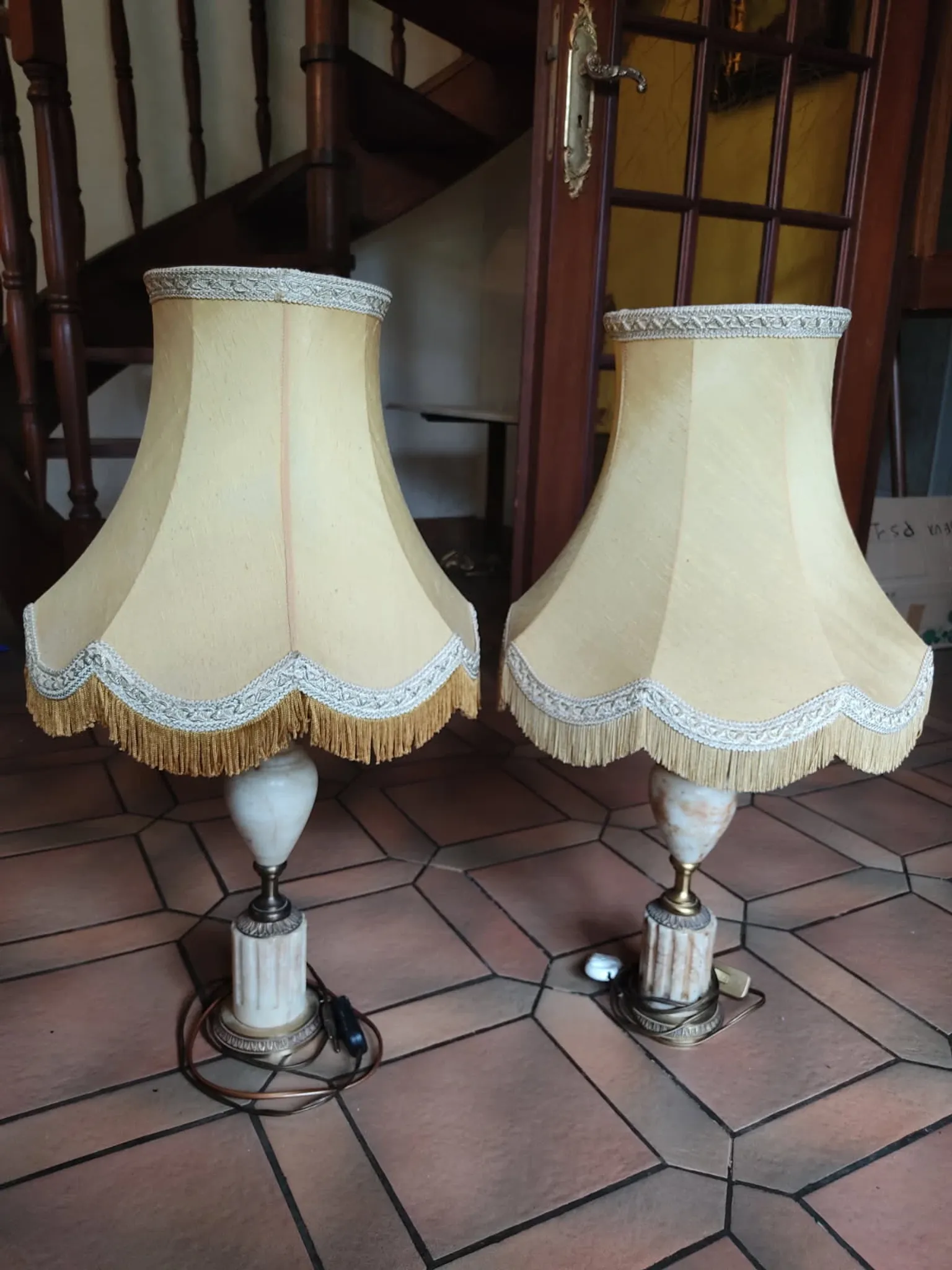 Pair of alabaster bedside lamps