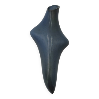 Vase mural signé Japonais bleu en céramique, années 70