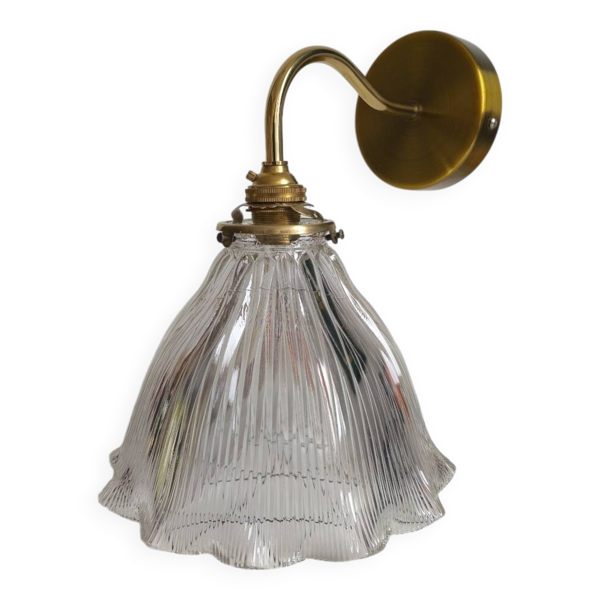 Grande applique en verre holophane et laiton