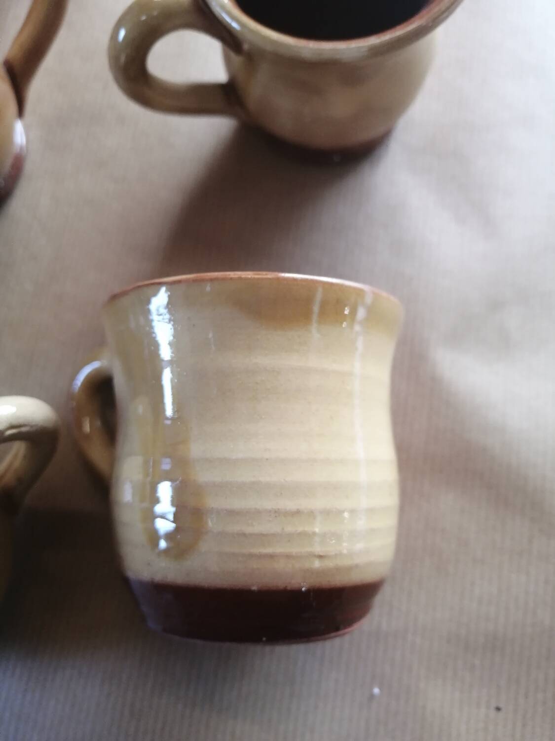 Set of 7 vintage stoneware yellow coffee cups