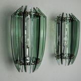Pair of veca bicolor wall lamps, green murano glass, italy 1970