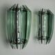 Pair of veca bicolor wall lamps, green murano glass, italy 1970