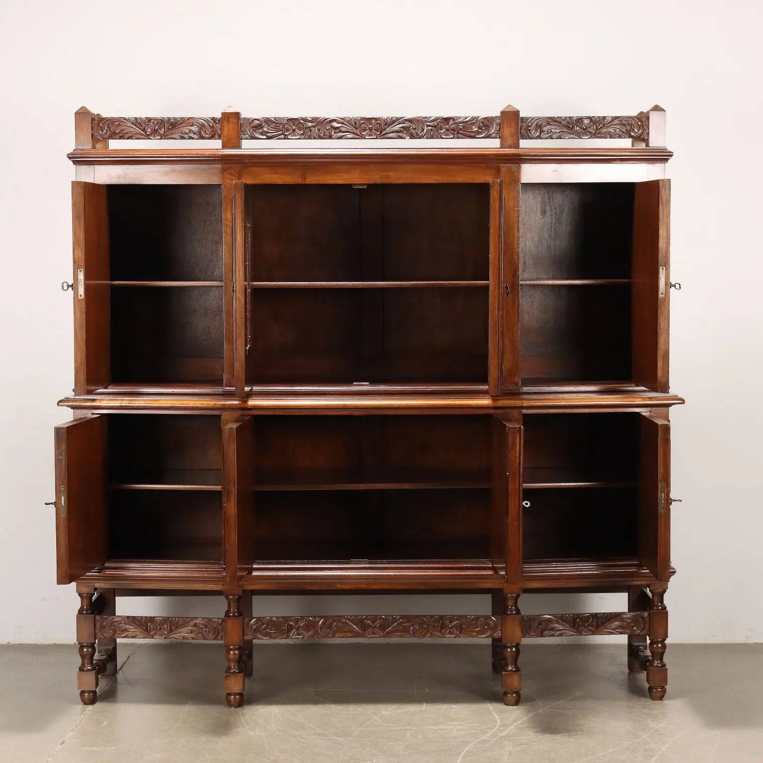 Antique double-bodied mahogany buffet, Italy, 20th century