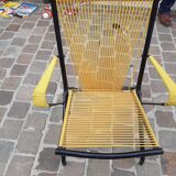 Folding chair in red scoubidou and black metal structure