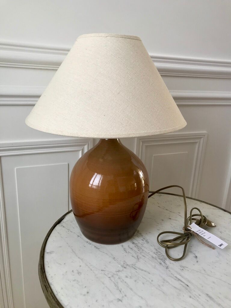 Stoneware lamp and linen lampshade 50s-60s