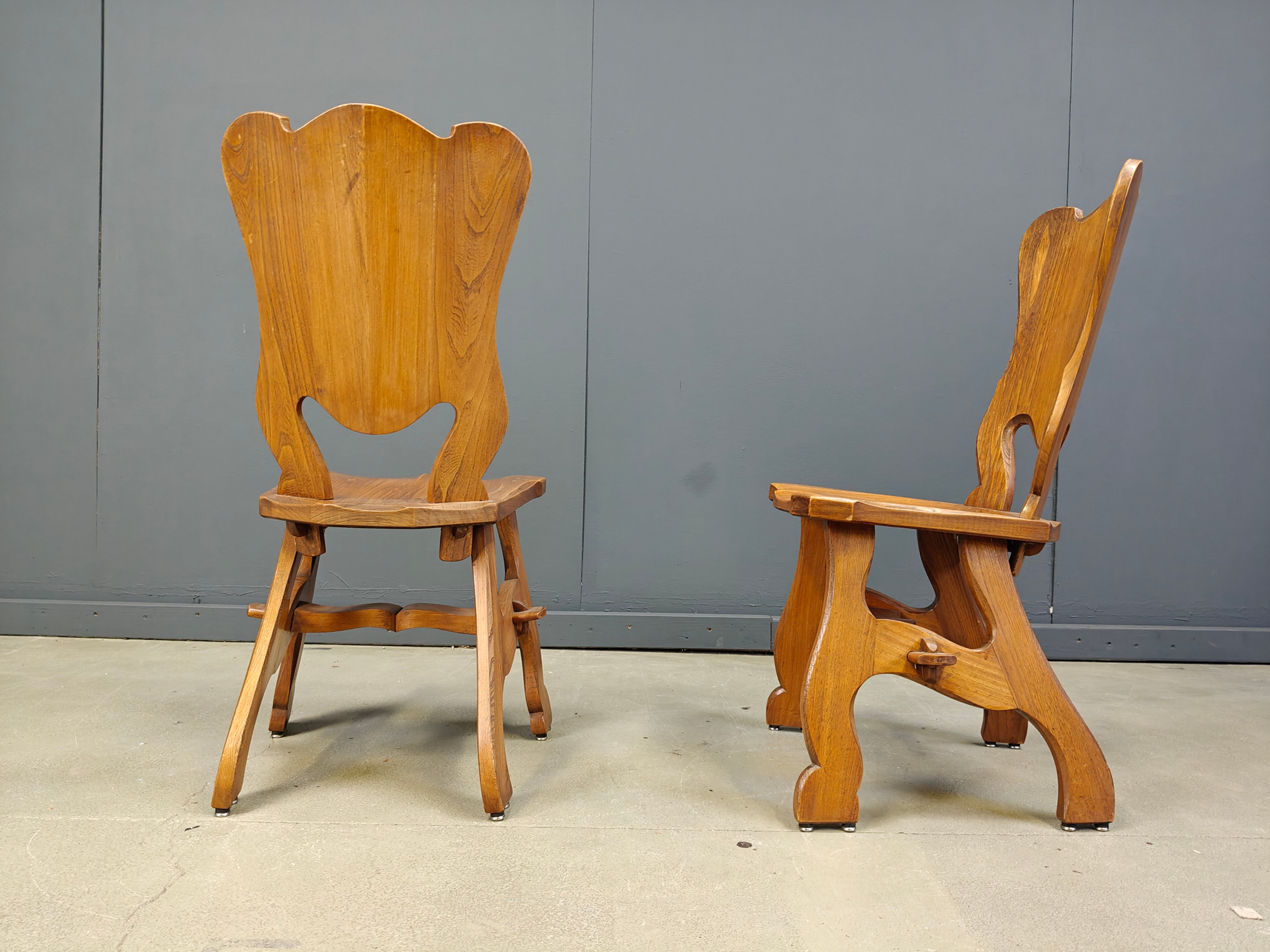 Brutalist oak dining chairs, Netherlands - 1960s