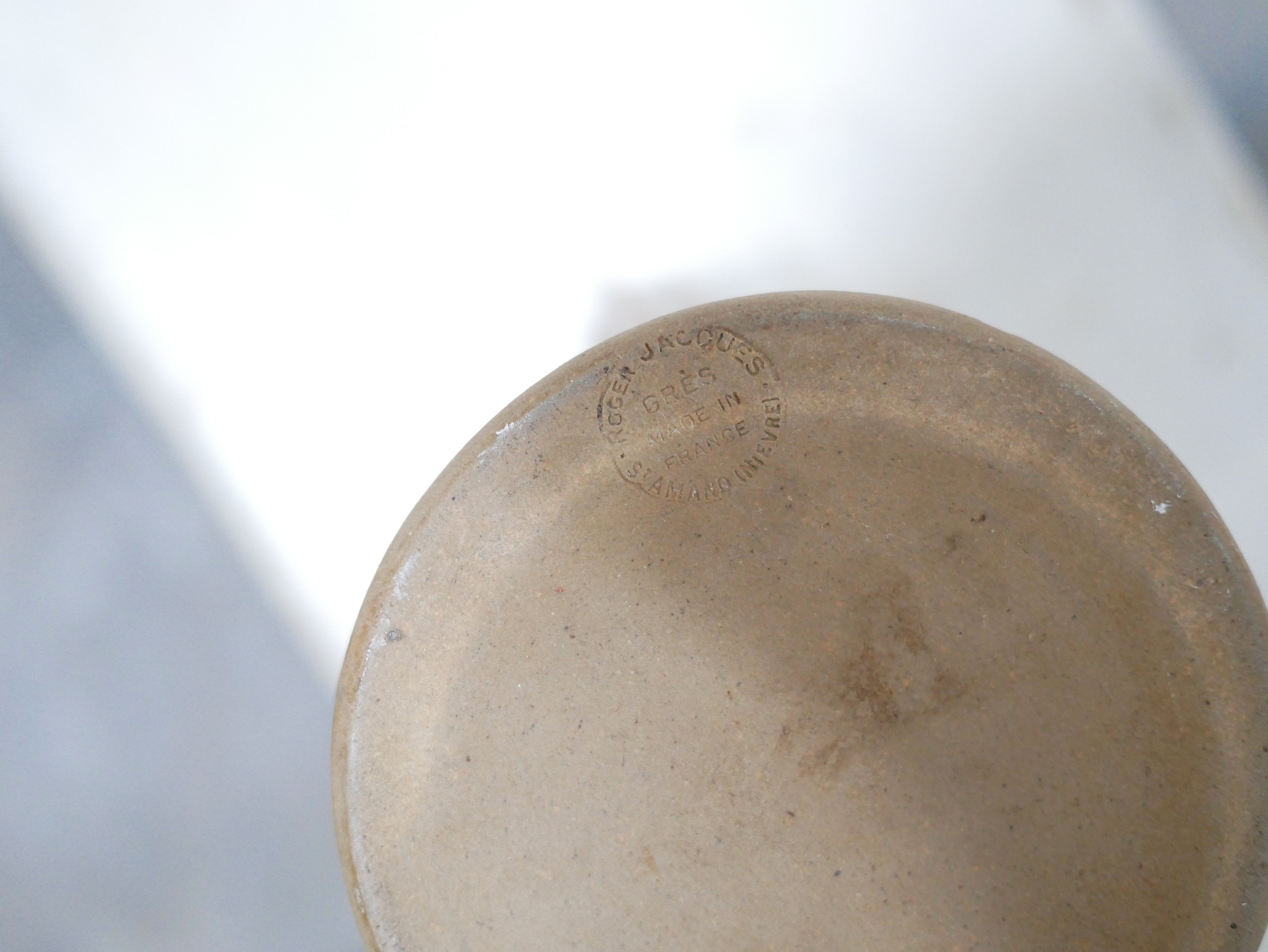 Vintage stoneware decanter by roger jacques, saint amand