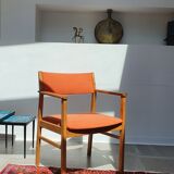 Armchair in solid oak velvet terracota