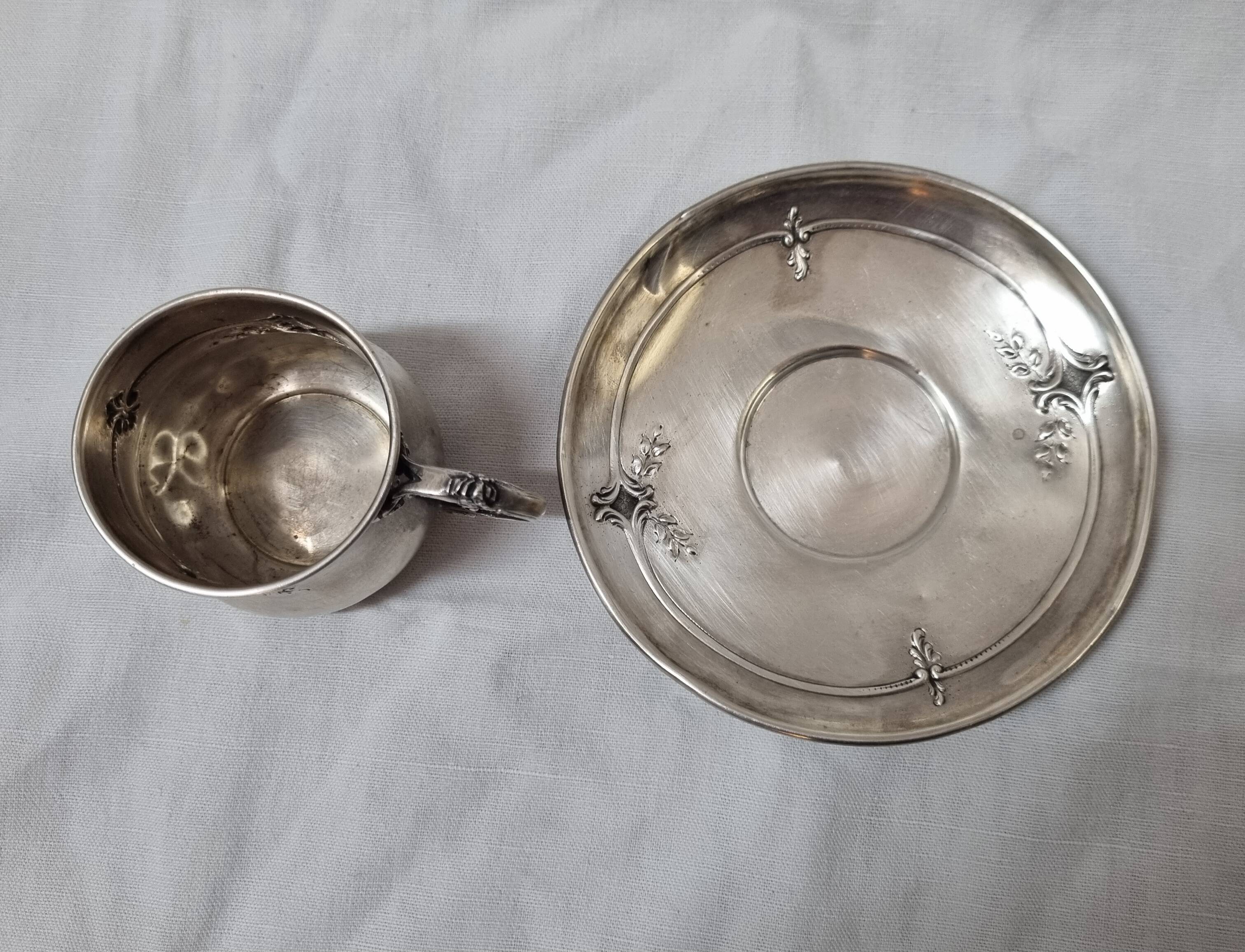 Solid silver cup (and saucer) late 19th century minerve