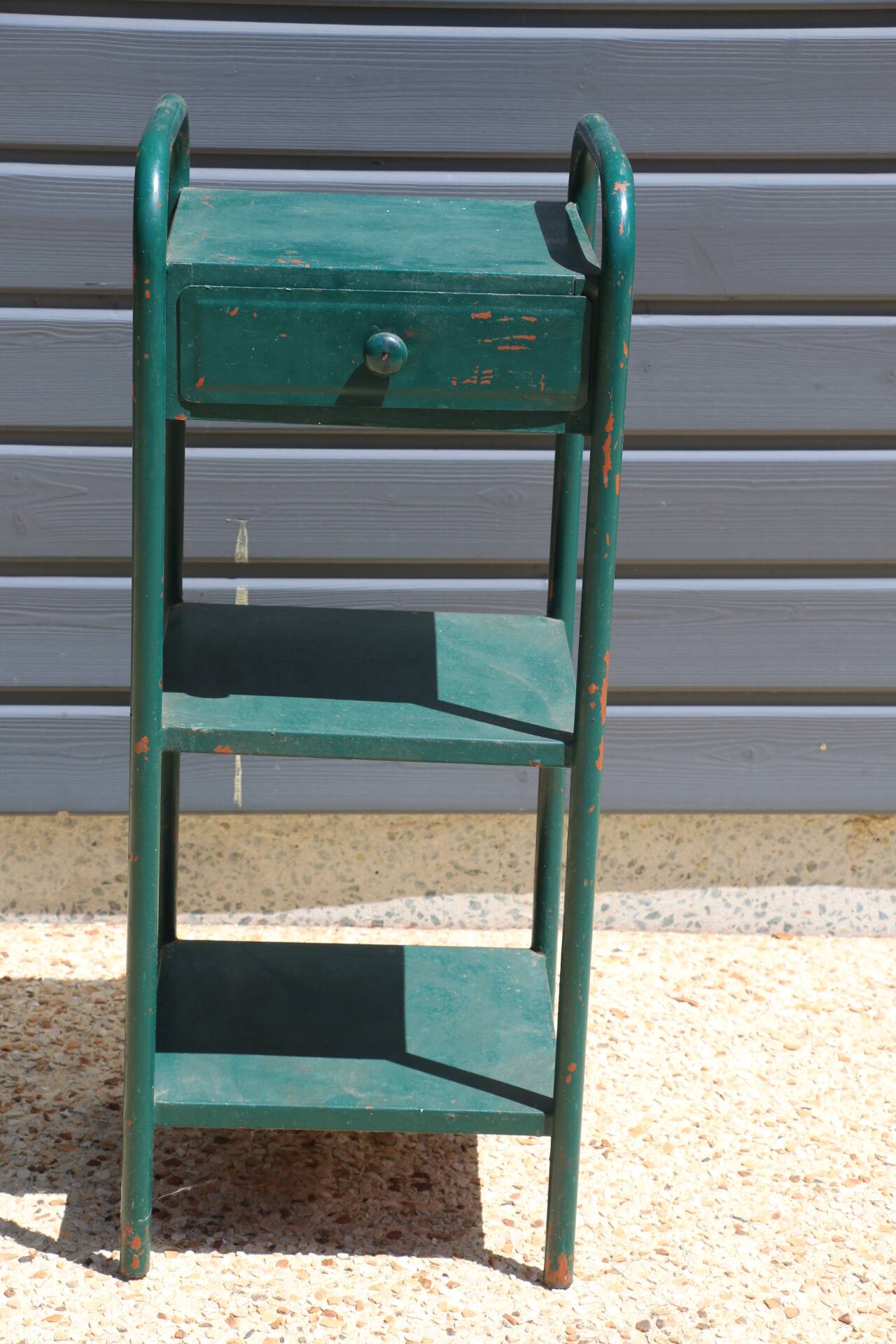 Green metal dormitory bedside table 1960