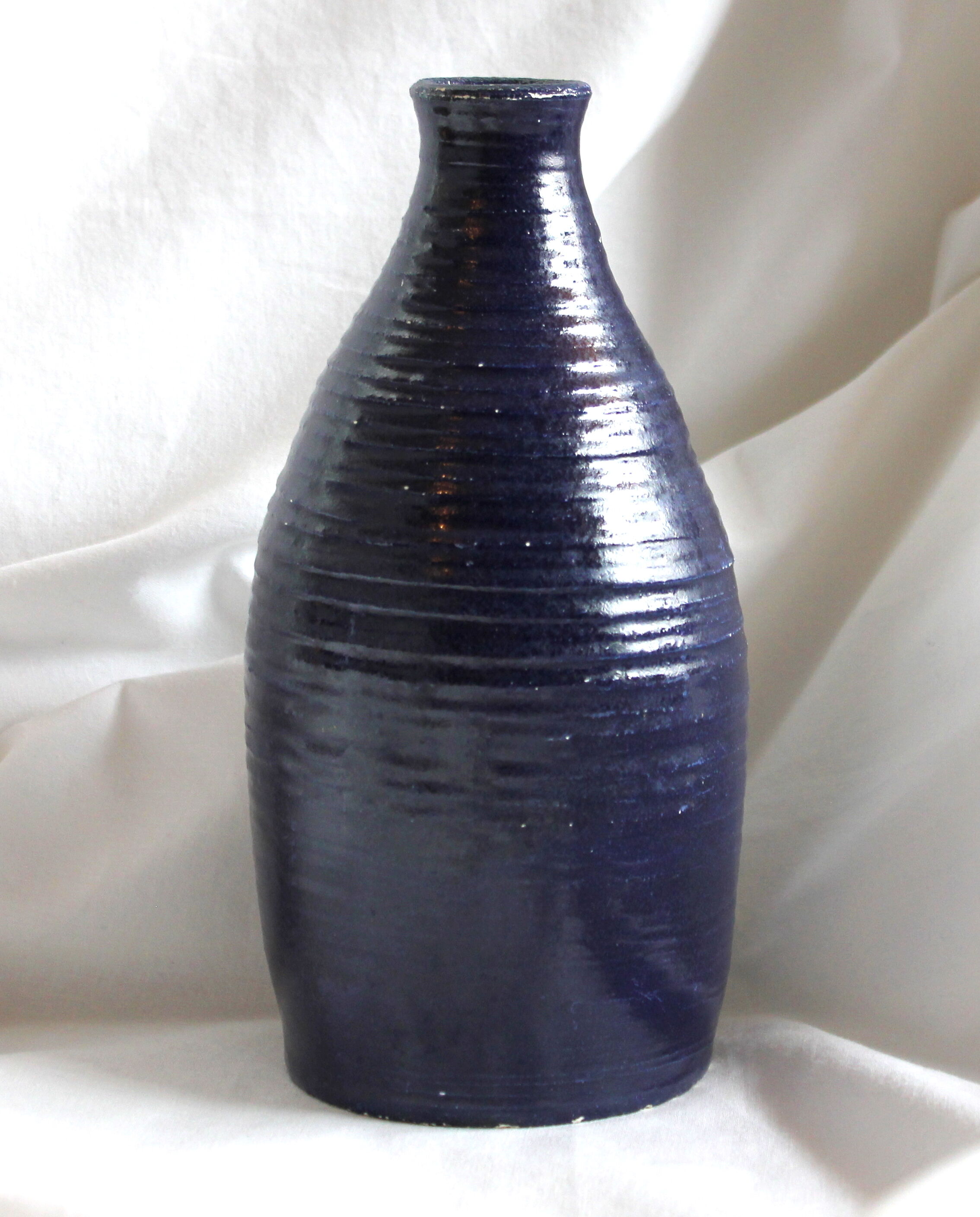 Blue grooved vase