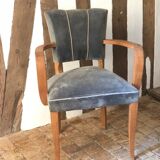 Armchair bridge mustache in blue gray velvet