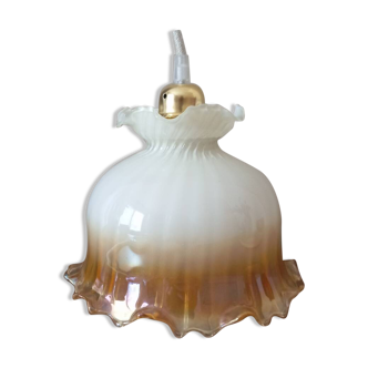 Vintage iridescent and ruffled tulip globe pendant light