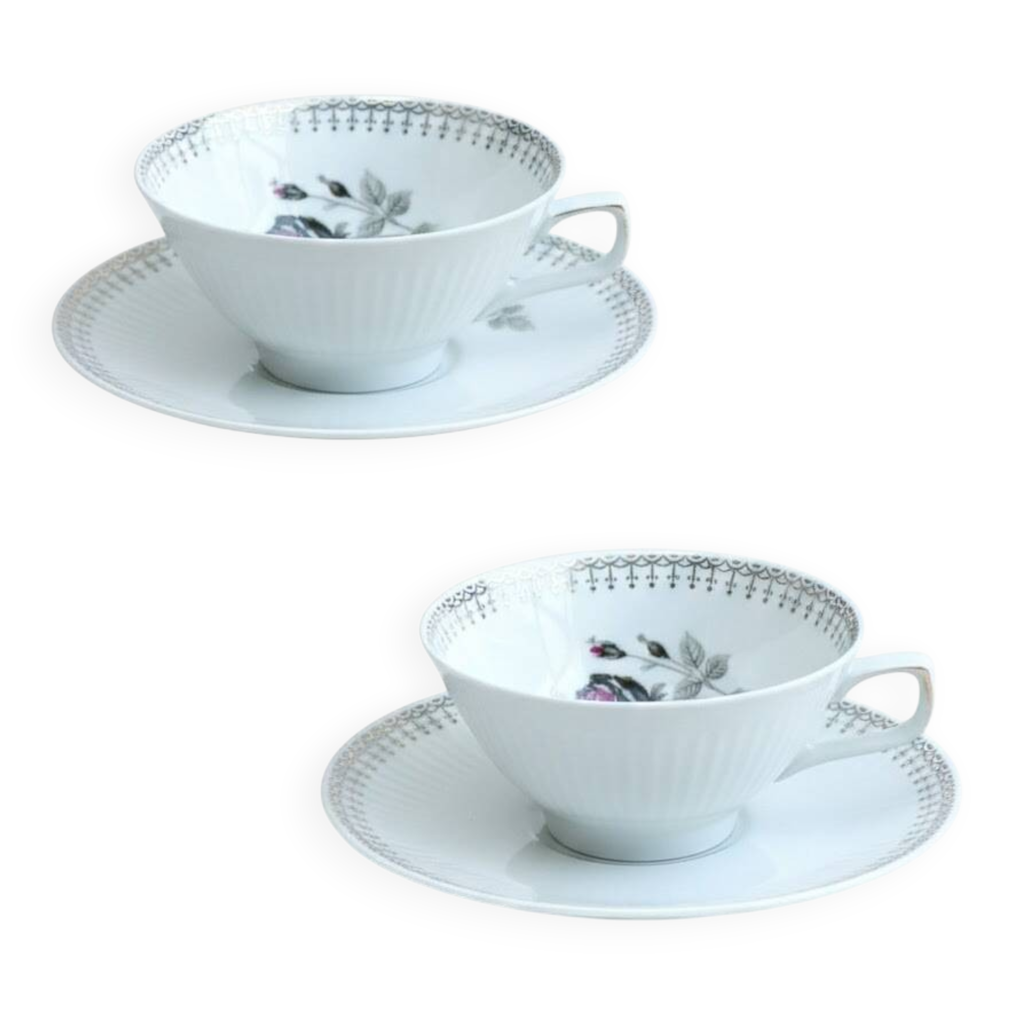 Two cups and saucers in Bavarian porcelain by Bareuther Waldassen, 1966.