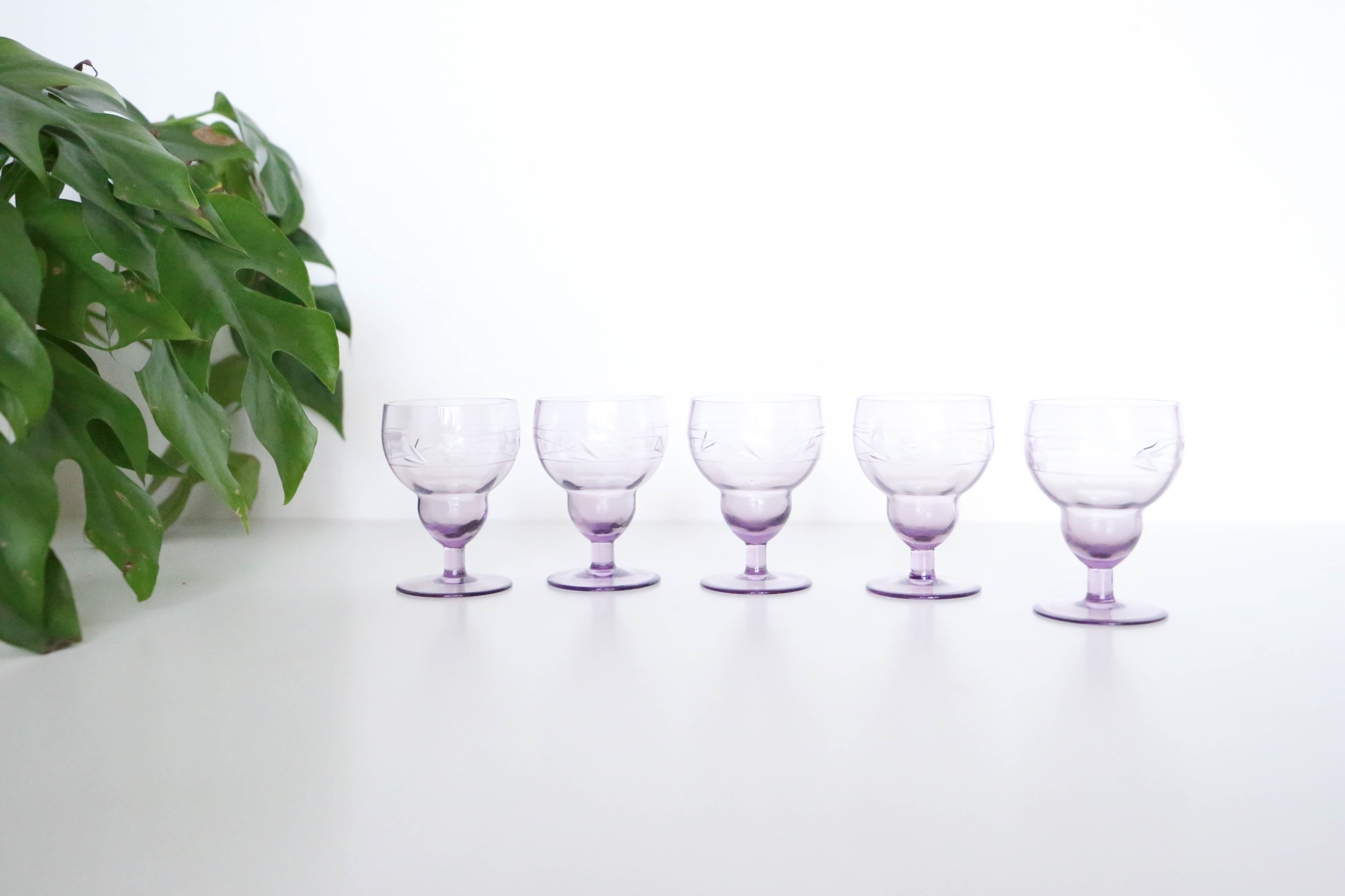 Purple wine glasses x5, art deco, delicate, antique, ancient