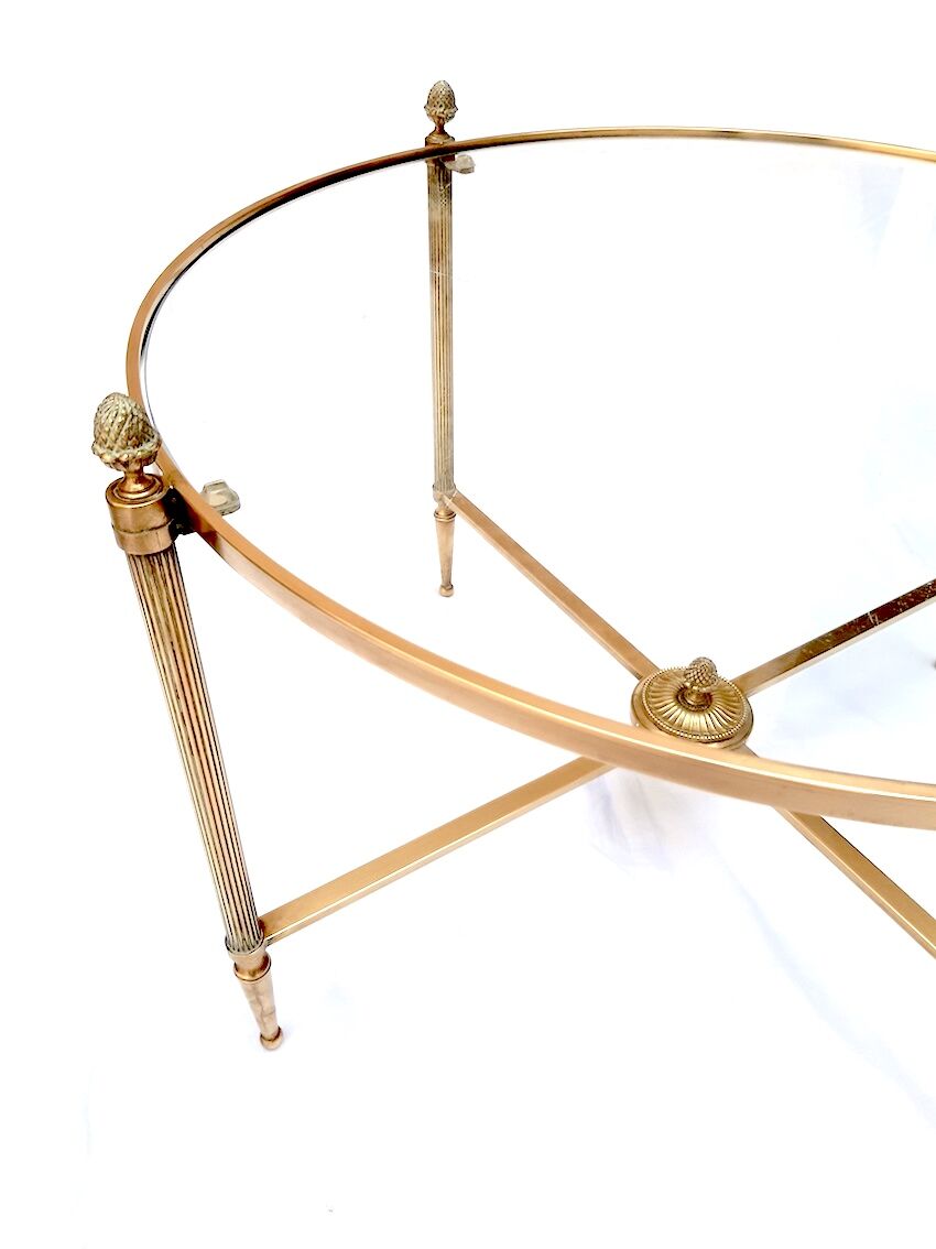 Coffee table brass and round glass design 1960