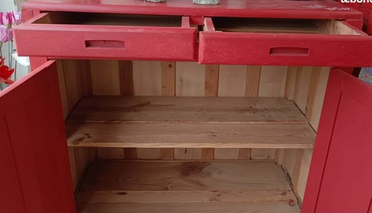 Parisian Buffet / Vintage Storage Unit – Painted Terracotta Red