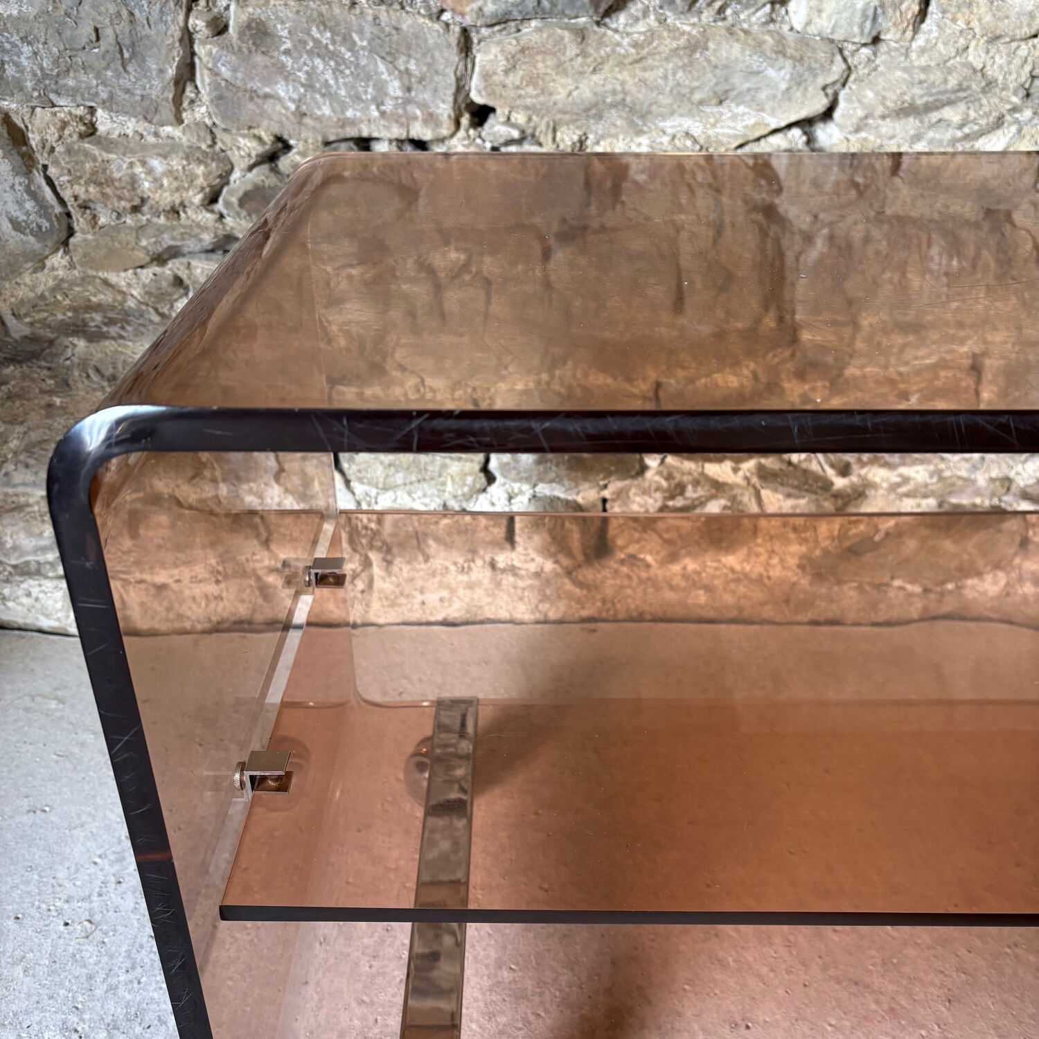 Smoked Plexiglas coffee table by Michel Dumas for Roche Bobois, 1970.