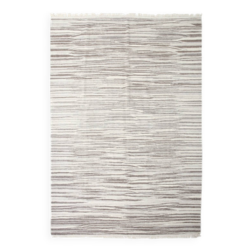 Tapis vintage Kilim rayé marron et beige 8x10, 232x291 cm