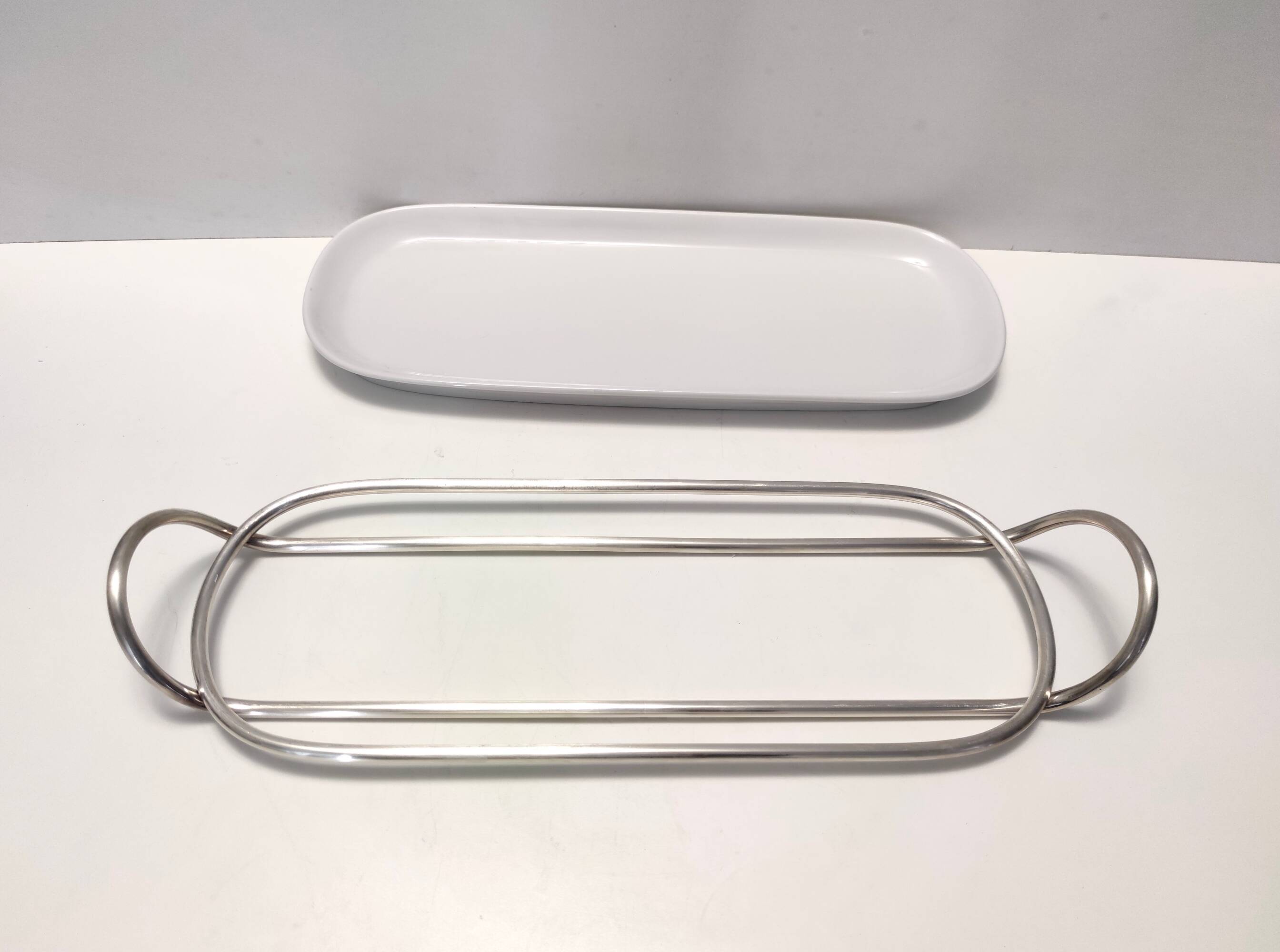 Postmodern Sabattini Sheffield Plated Metal and Ceramic Serving Plate, Italy