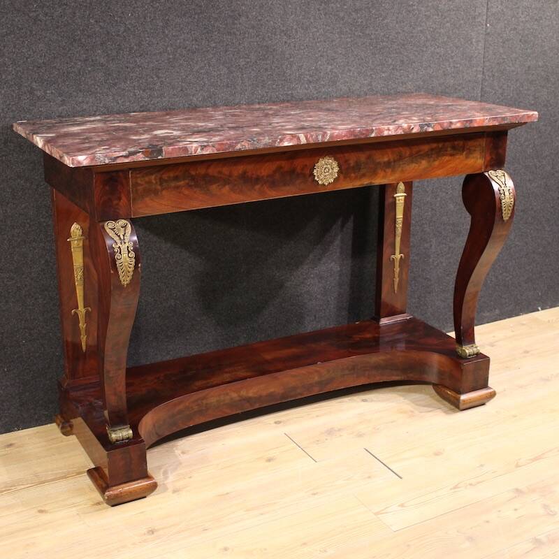 19th century Italian Empire style console table with marble top
