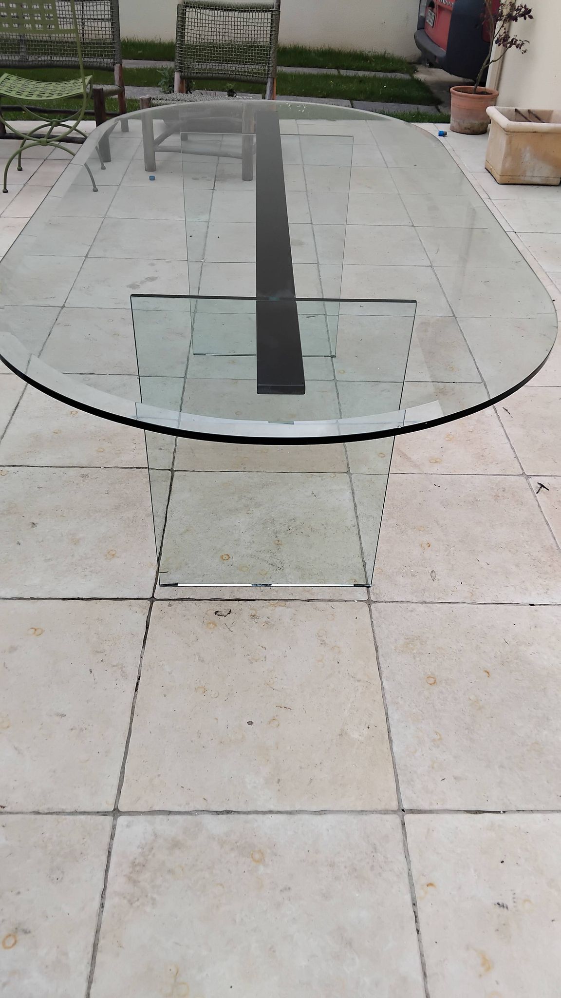 Vintage 1970s Italian design glass dining table.