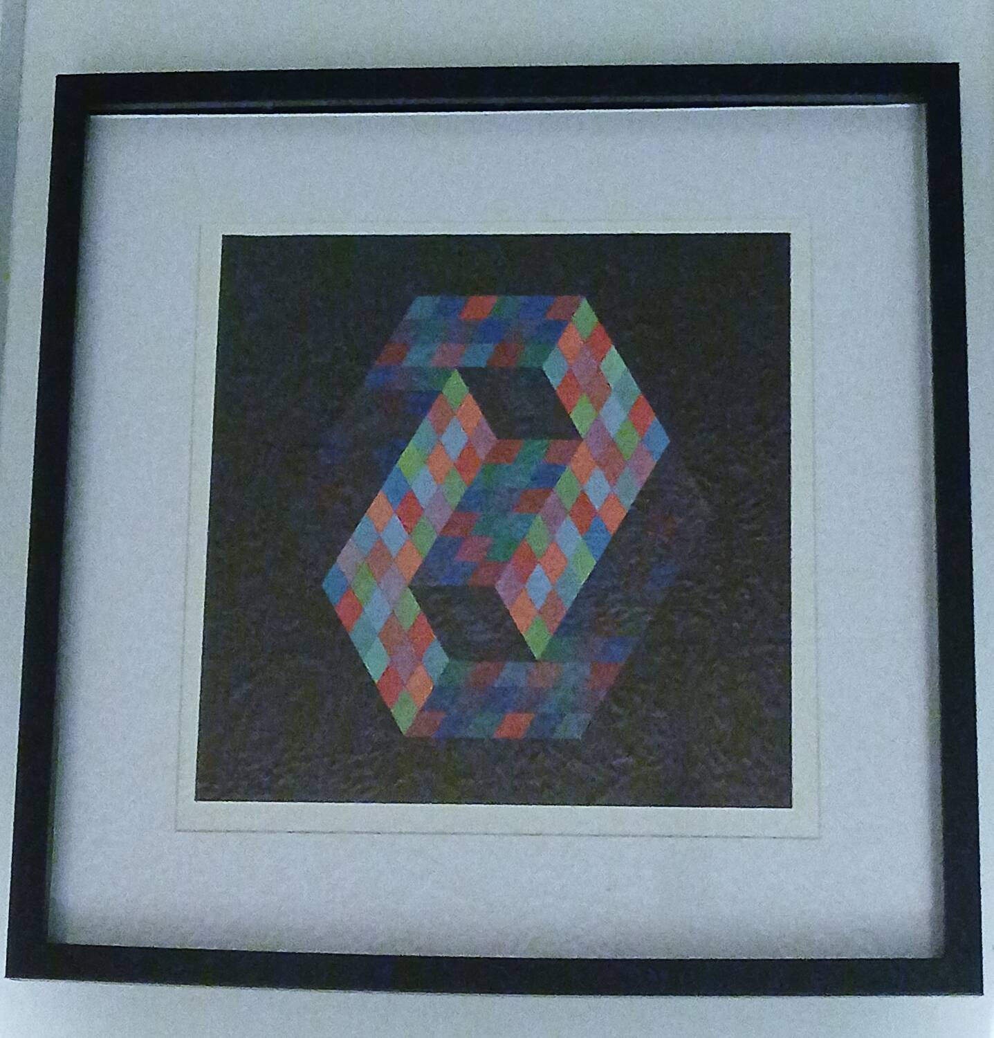 Tableau Vintage Art Optique - Victor Vasarely - Frame 40x40cm