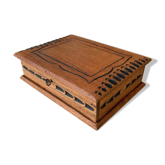 Carved wooden box with key