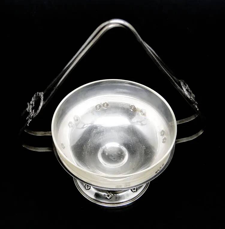 Art Nouveau sugar bowl, silver-plated brass, Poland, 1930s