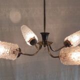 Brass chandelier with 4 lights and glass tulips - 1950s/60s