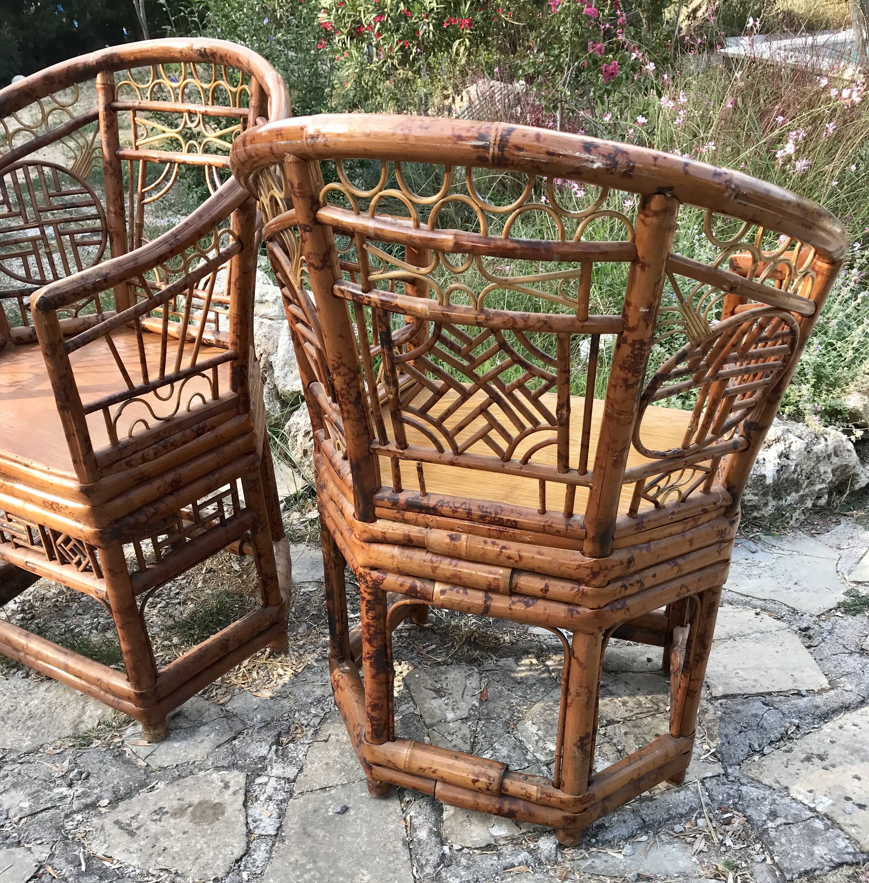 Paire de fauteuils vintage rotin et bambou