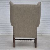 1960s, Scandinavian design, reupholstered high-back armchair, furniture wool, oak wood.