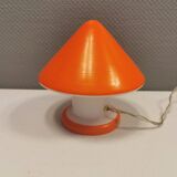 Beautiful Swedish mushroom-shaped table lamps in red and white glass. Estimated 1970s.