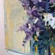 Violet bouquet at the window, oil on canvas signed Lilas Paumier.
