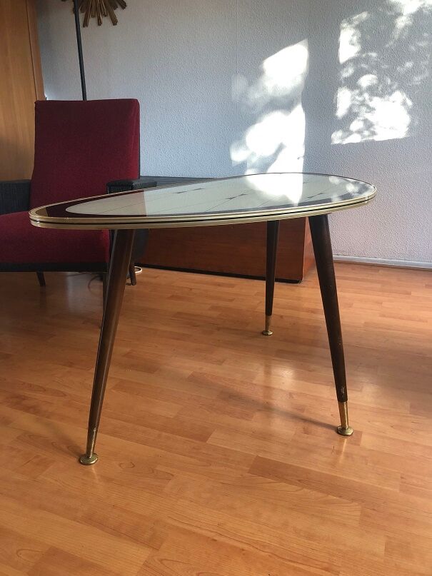 Opal tripod table in graphic glass from the 60s