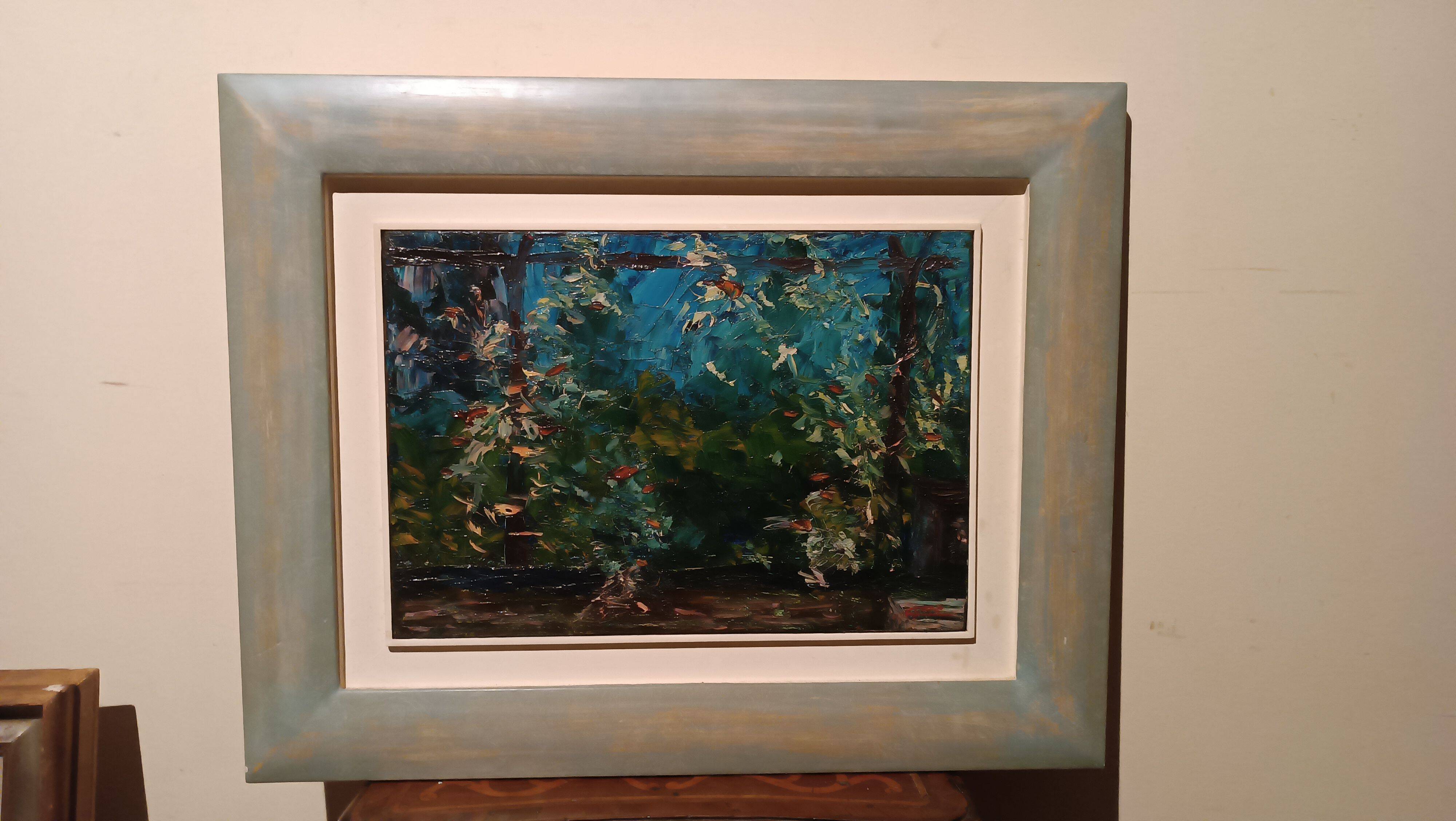 Huile sur toile titre "la pergola" signée années 1950/60 xxème siècle