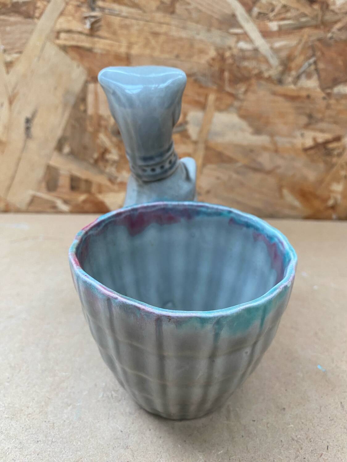 Old grey ceramic greyhound decor pot vintage