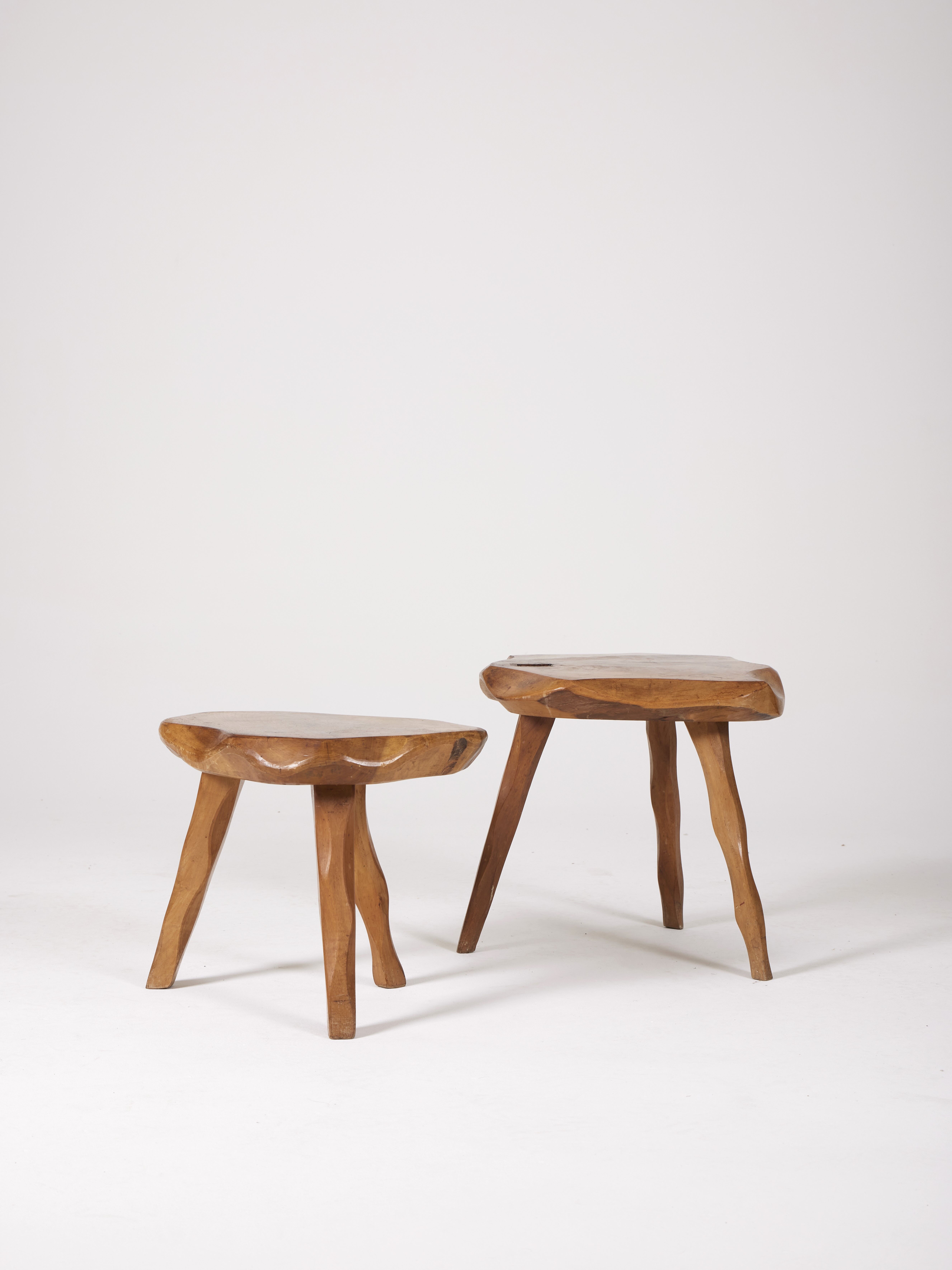 Paire de tabourets tripode brutaliste 1950s