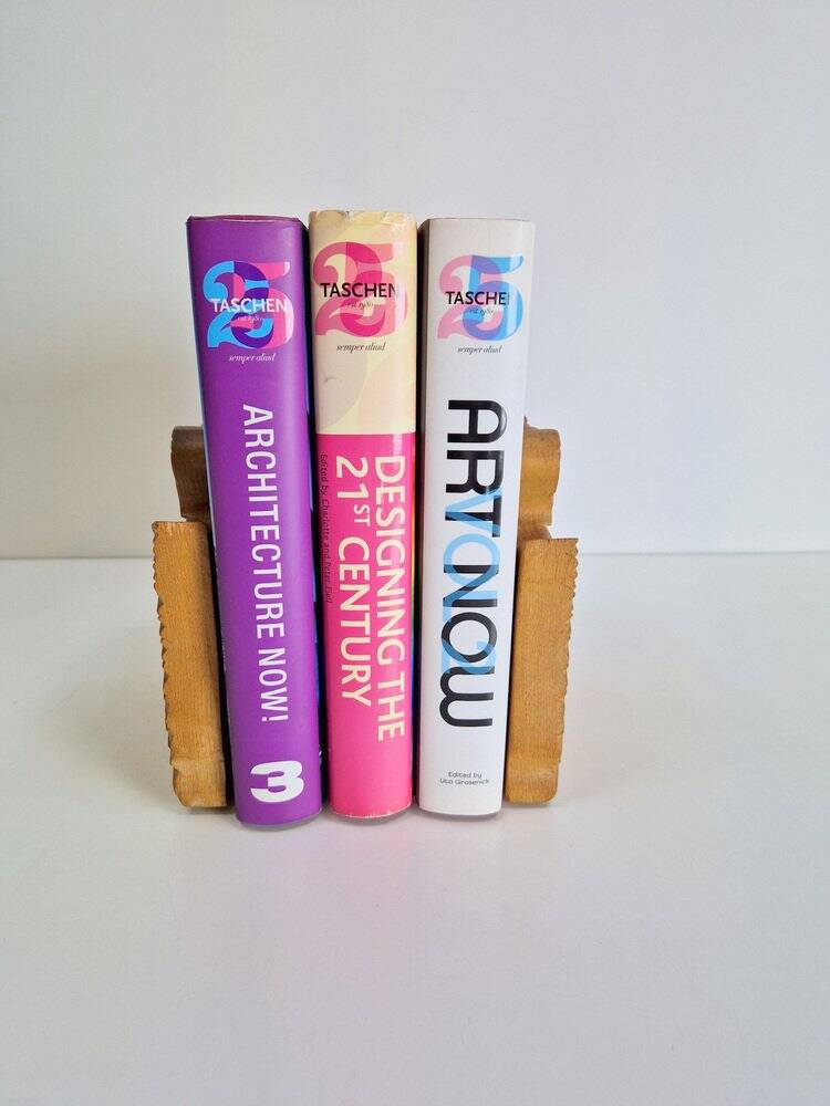 Porte-livres en bois vintage faits à la main, ensemble de 2