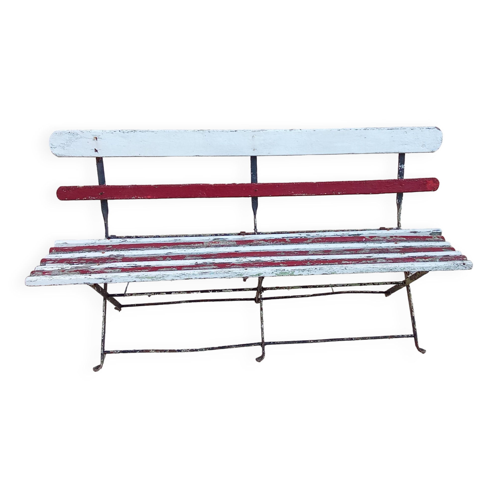 Vintage foldable wrought iron wood garden bench