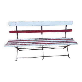 Banc de jardin vintage bois fer forgé pliable