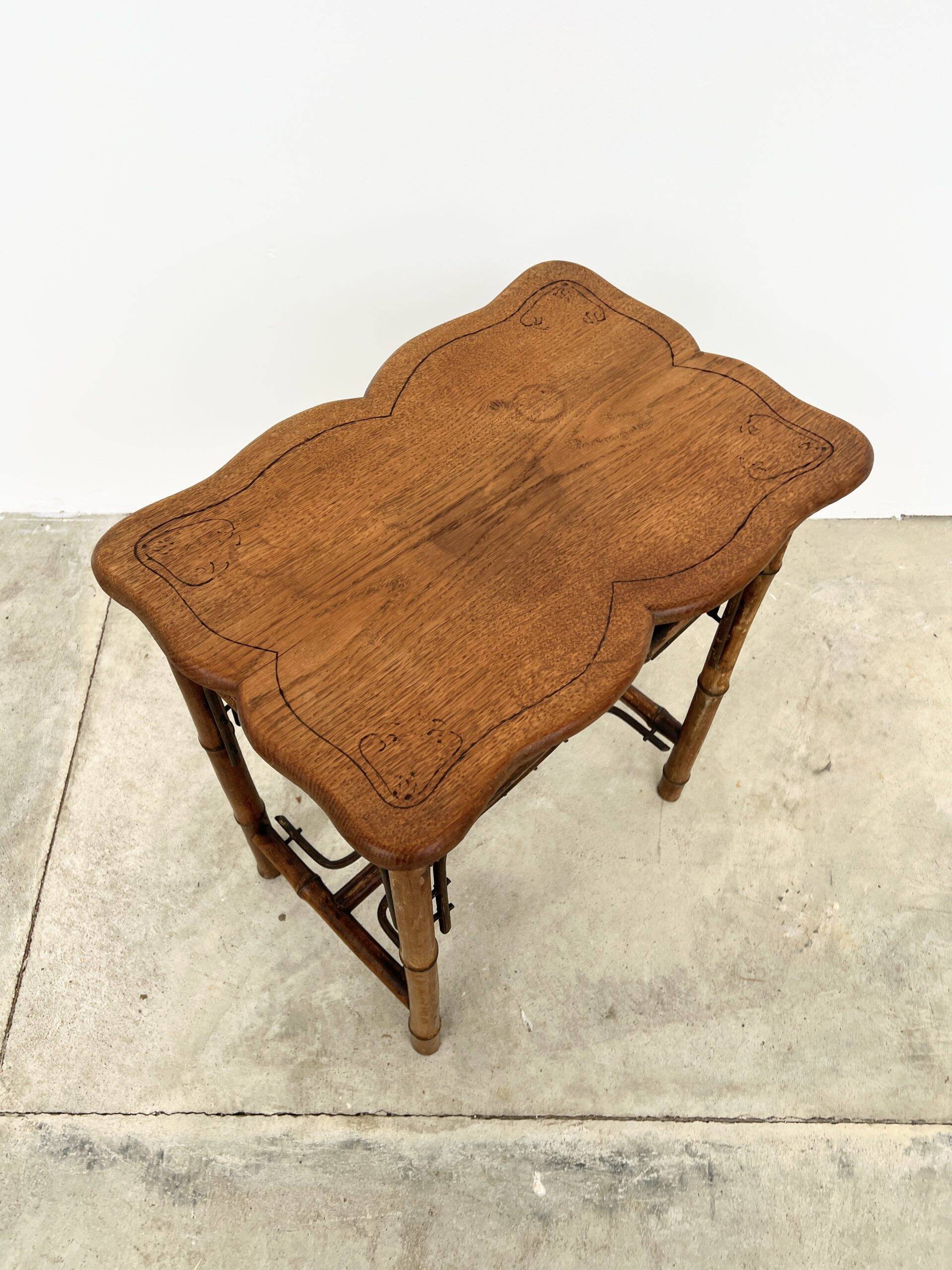 Table d'Appoint Bambou & Bois –Art Nouveau Fin XIXe