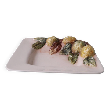 Plat rectangulaire en barbotine citrons