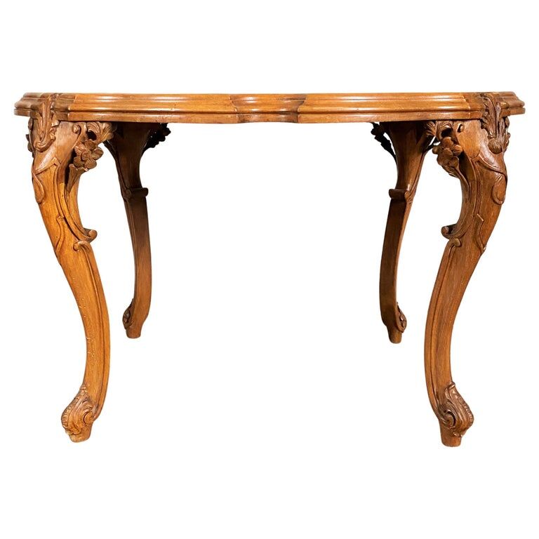 Louis XV style coffee table in beech and walnut hand-carved Circa 1870