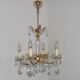 Mid-century brass, glass, and crystal chandelier with 4 lights 5099
