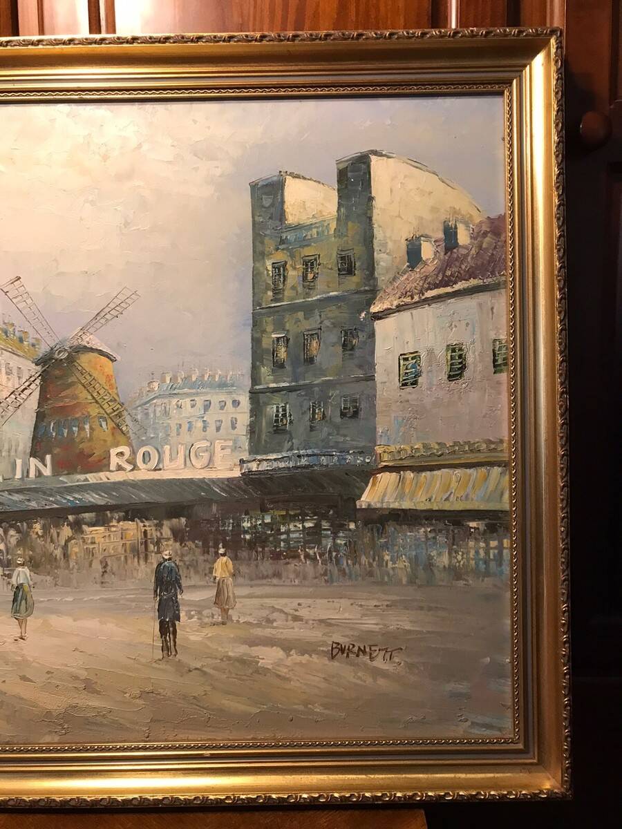 Oil on canvas caroline burnett paris moulin rouge + gilded wooden frame
