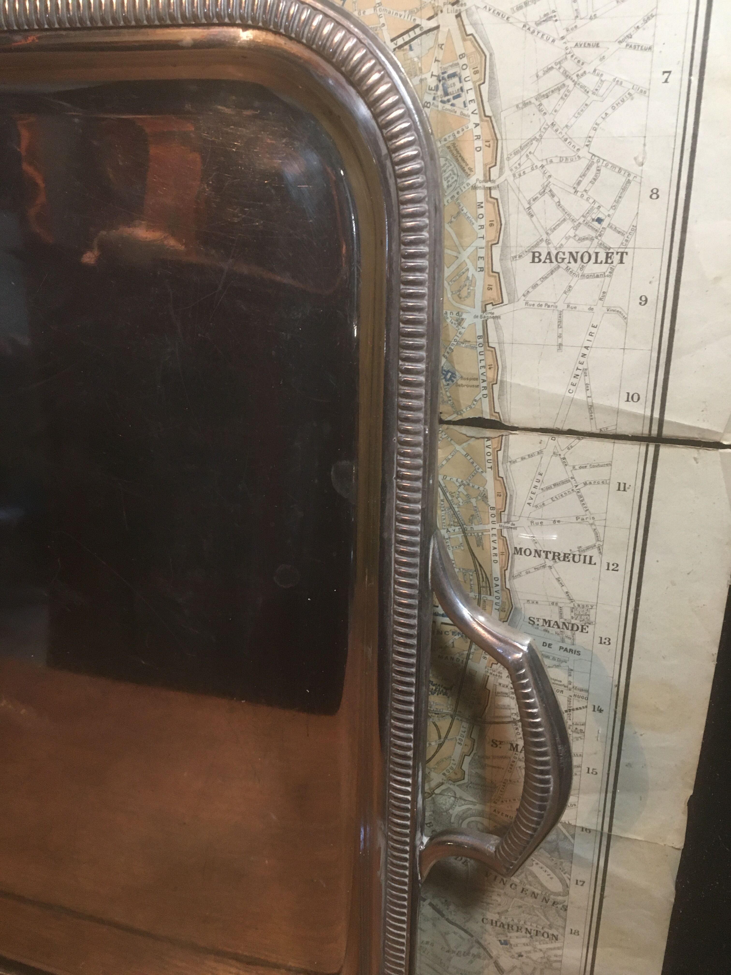 Silver metal service tray 80s