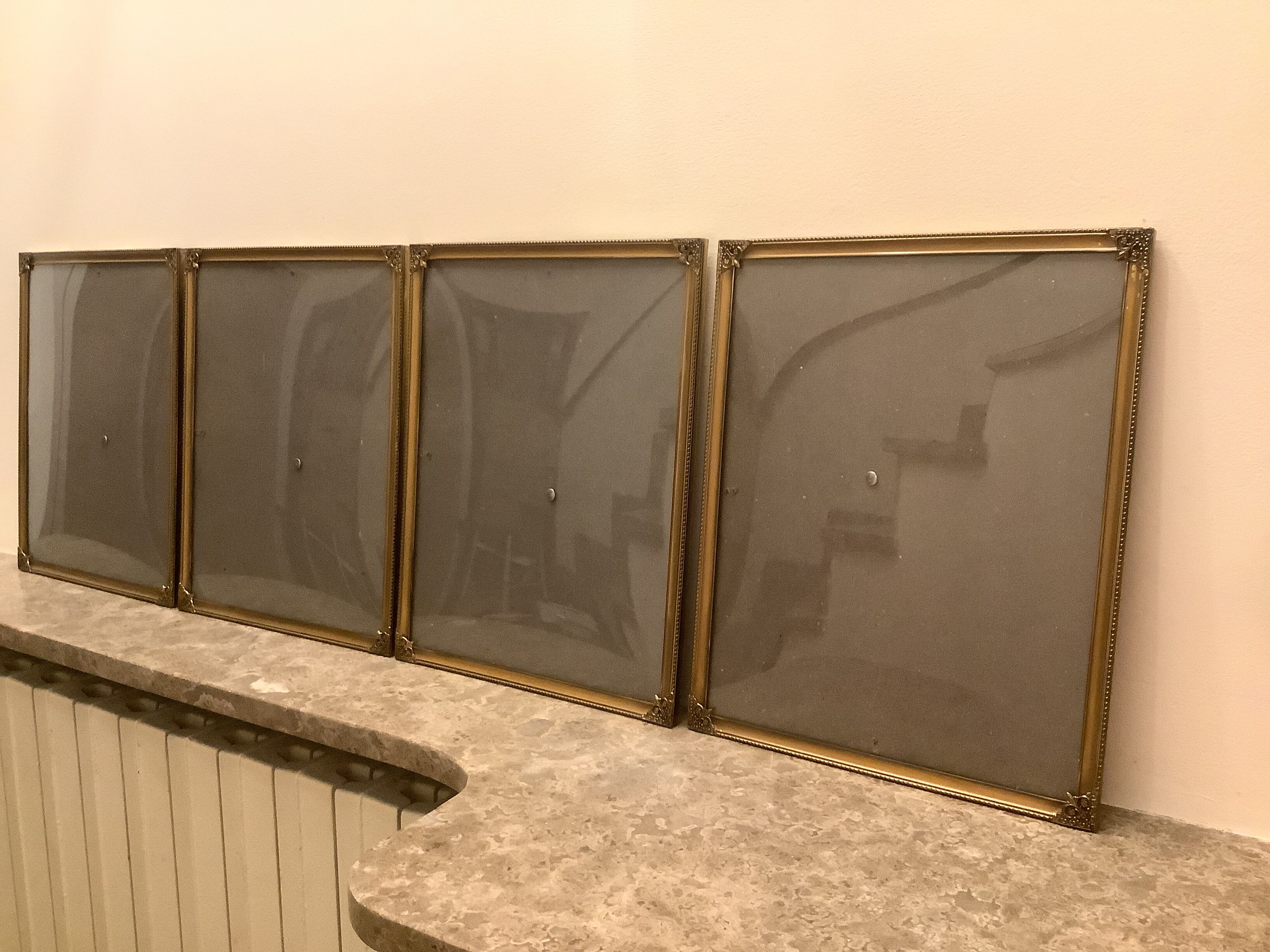 4 old large picture frames metal curved glass
