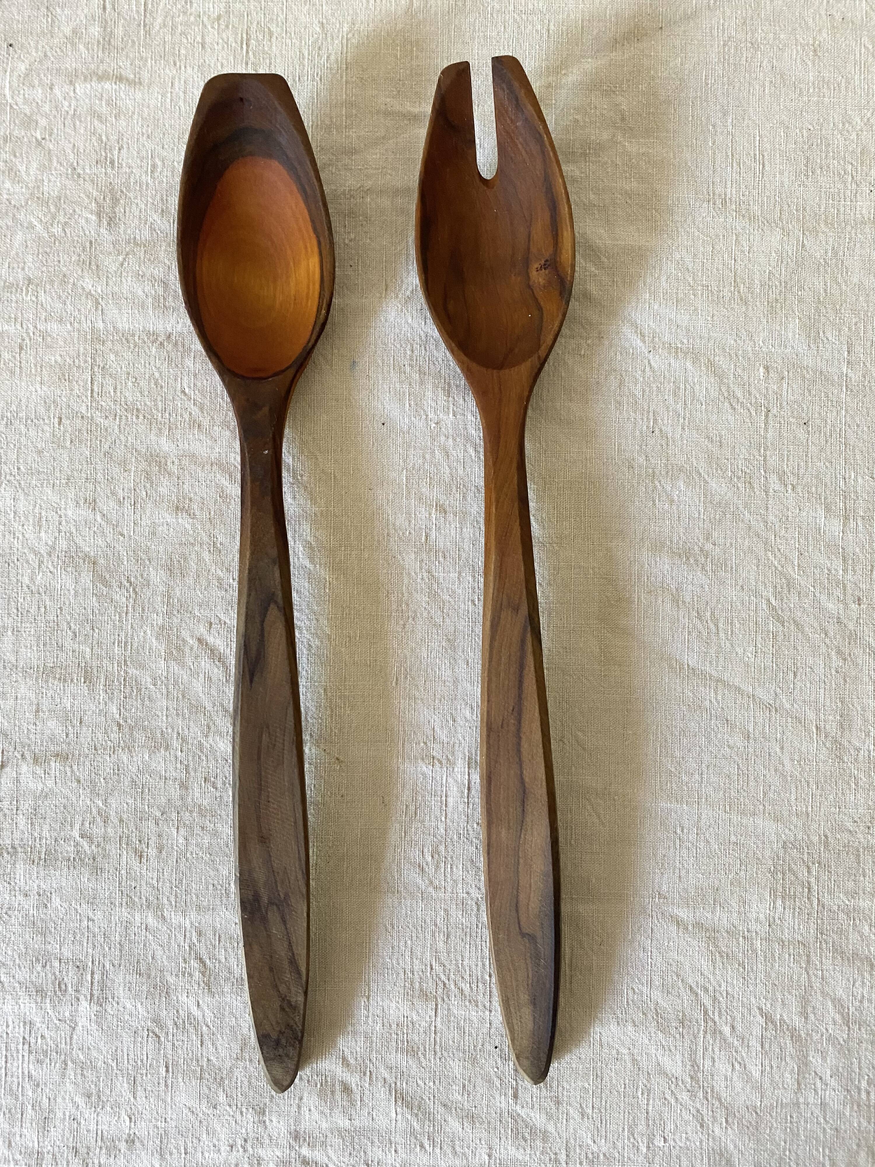Olive wood salad servers